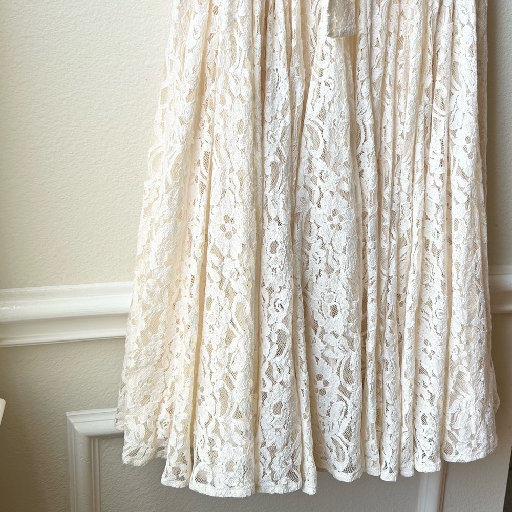 Anthropologie Cream Lace Maxi Dress with Puff Sleeves - Picture 7 of 16